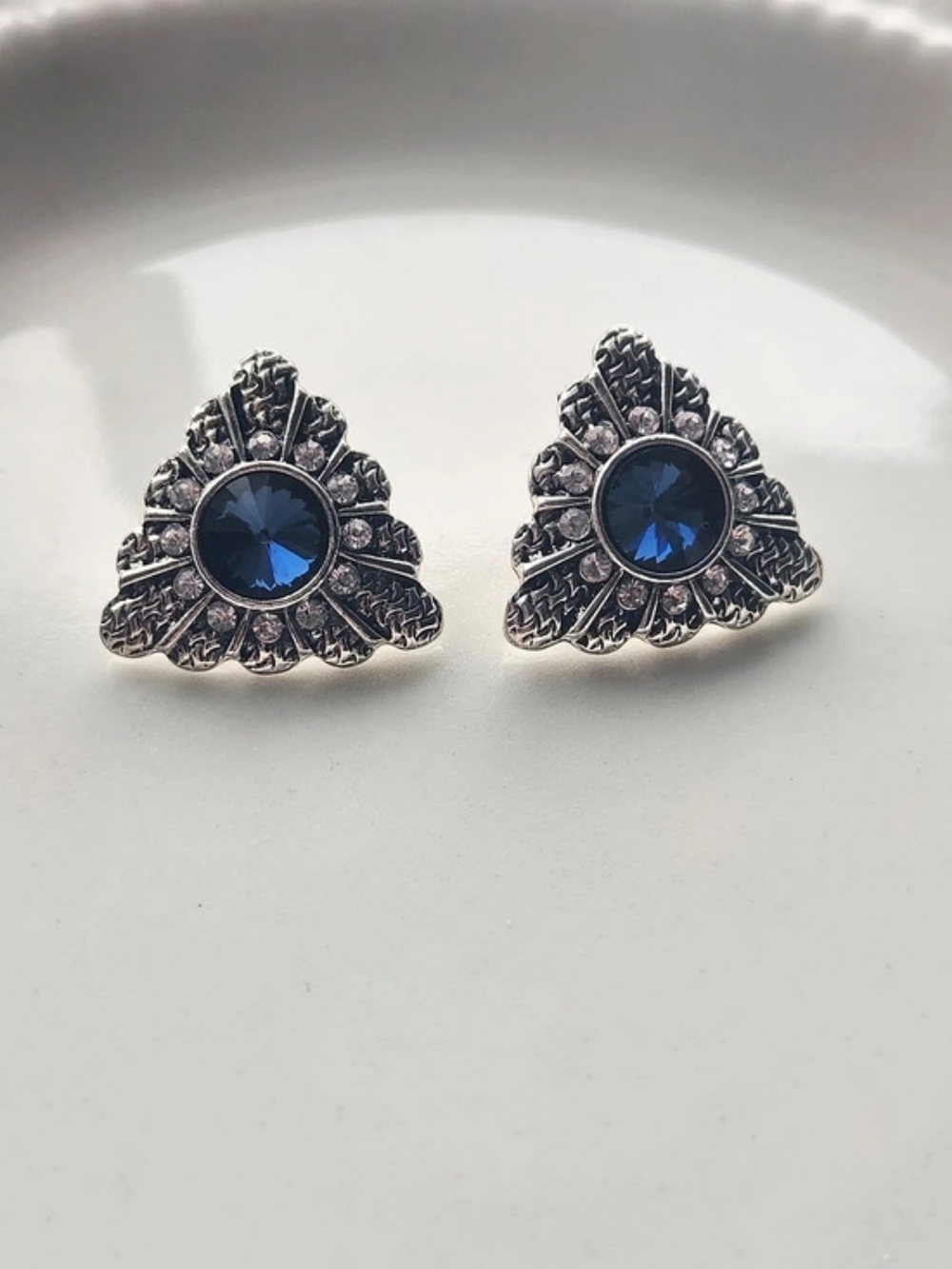 Blue & Silver Statement Earrings Like New